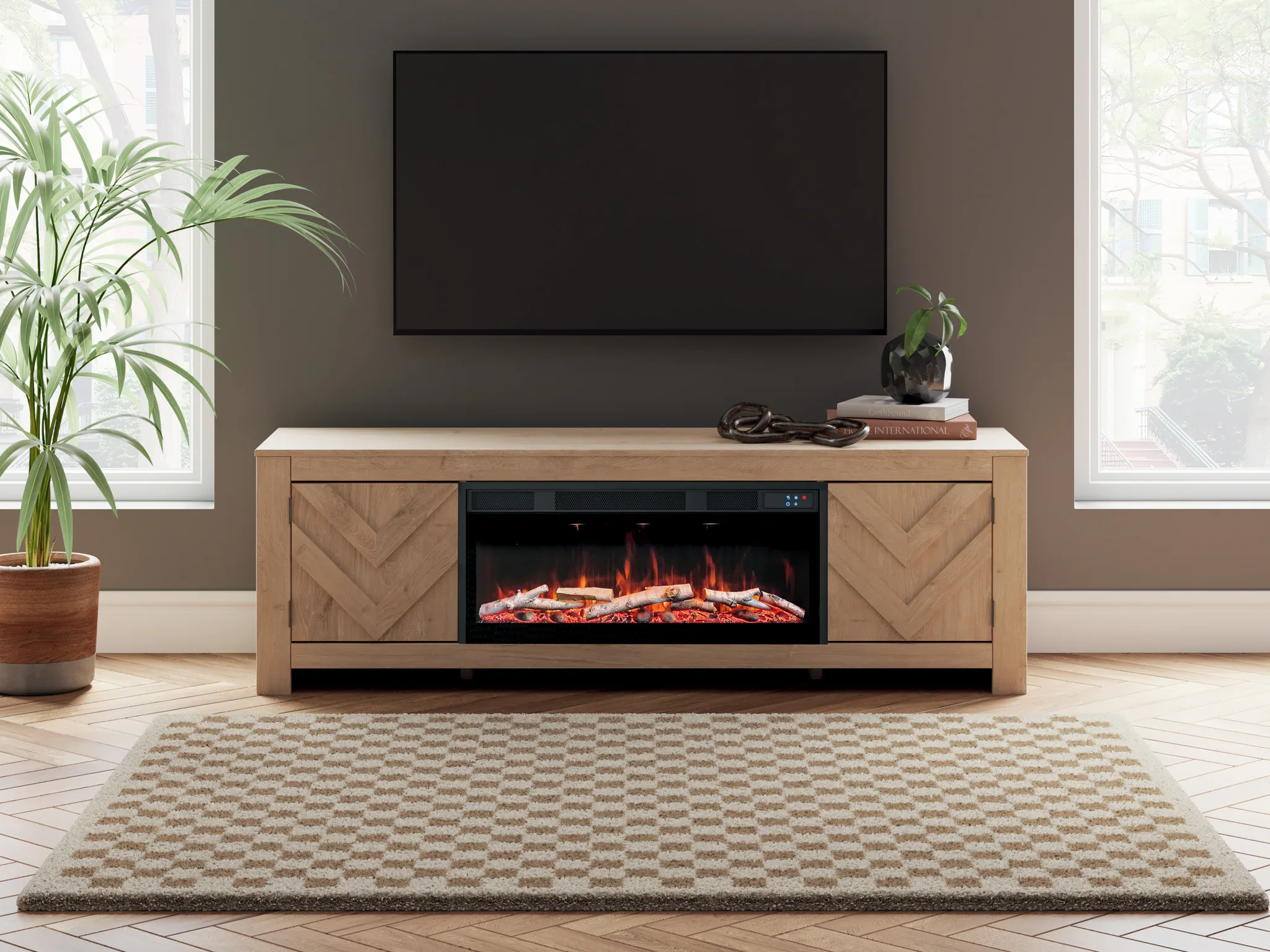 Cayboni - Tan - 71" TV Stand With Electric Fireplace - Image 2