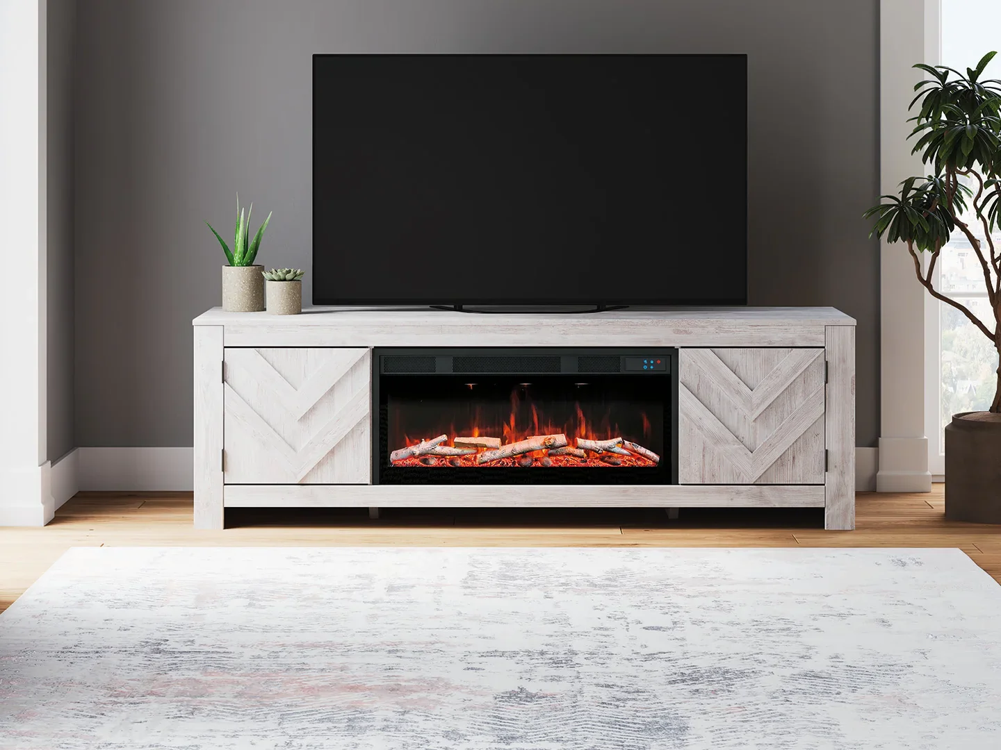 Cayboni - Whitewash - 71" TV Stand With Electric Fireplace - Image 2