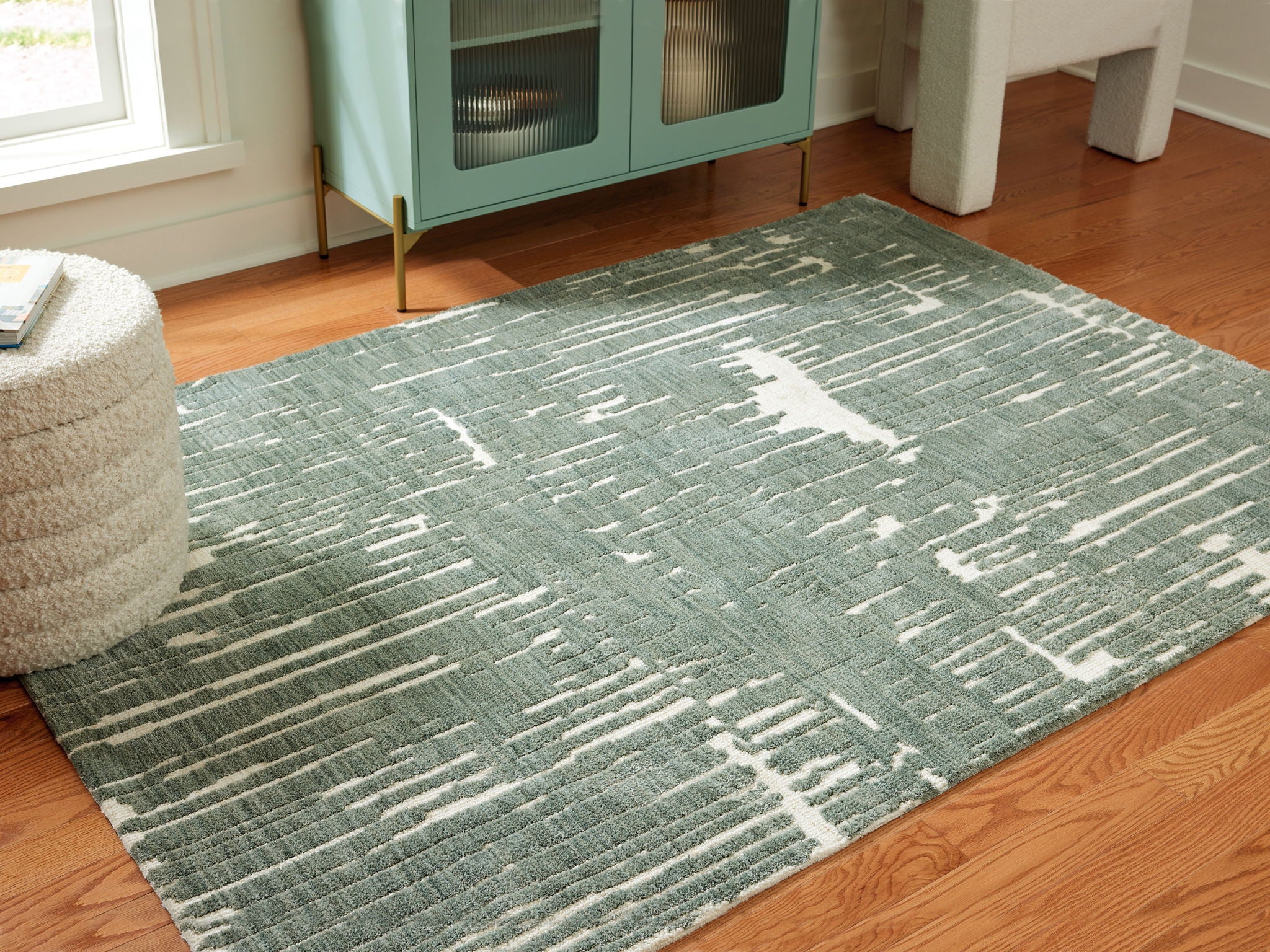 Cayworth - Teal / White - Medium Rug - 5' x 7' - Image 2