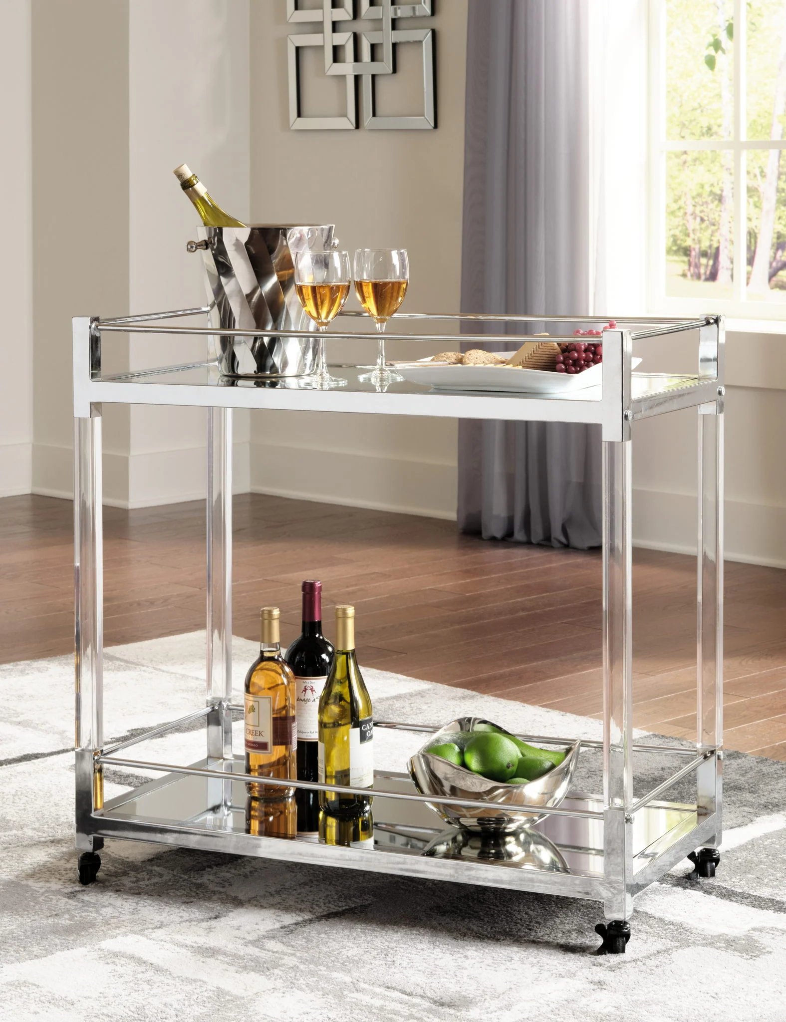 Chaseton - Clear / Silver Finish - Bar Cart - Image 2