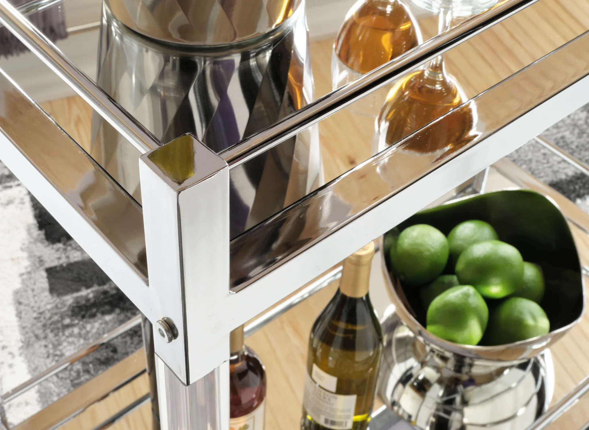 Chaseton - Clear / Silver Finish - Bar Cart - Image 4