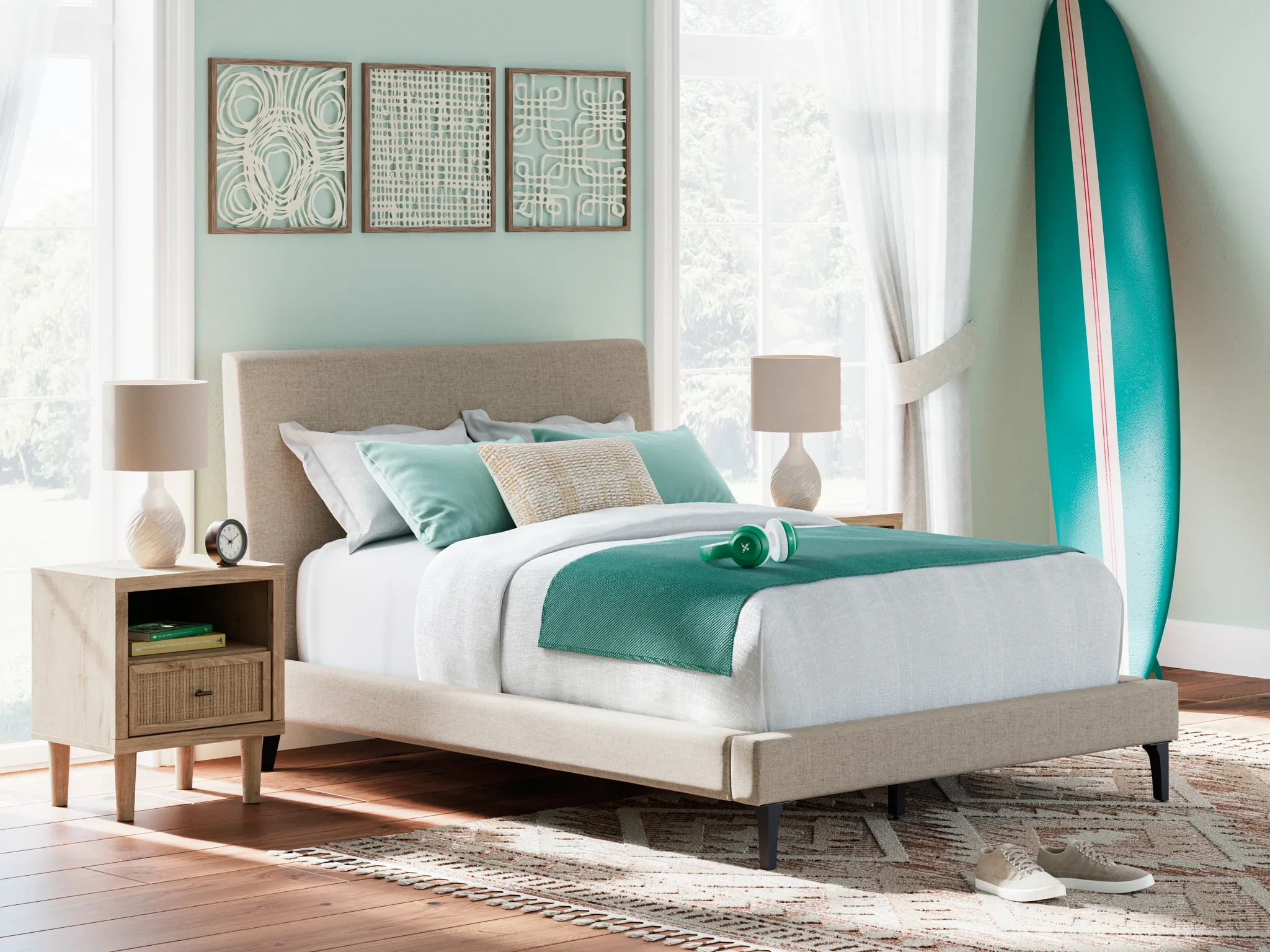 Cielden - Soft Gray - Full Upholstered Bed With Roll Slats - Image 2