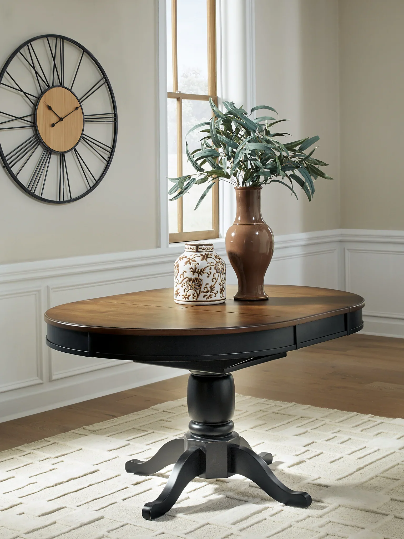 Clorazi - Oval Dining Room Butterfly Extension Table - Black / Brown - Image 2