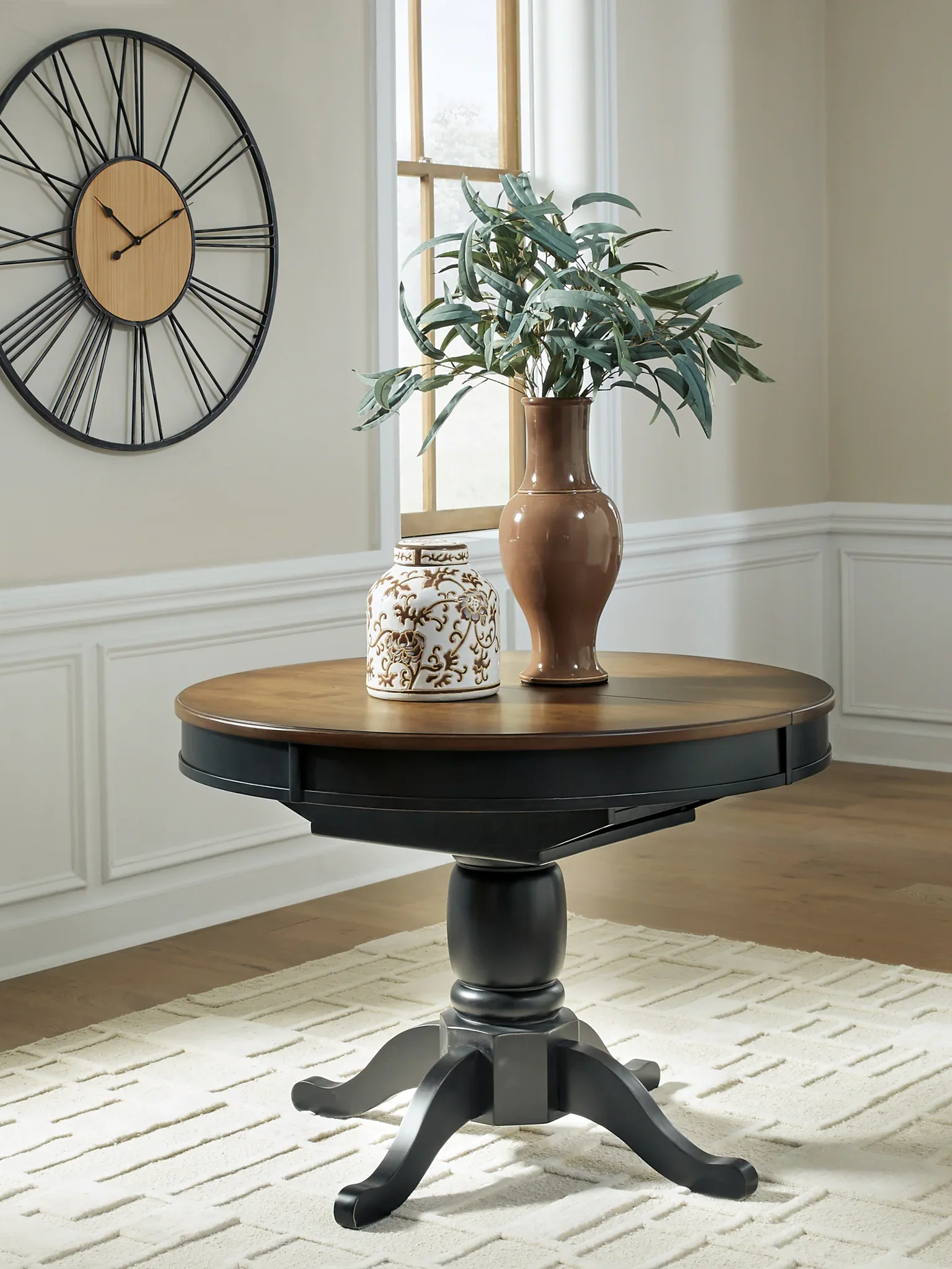 Clorazi - Oval Dining Room Butterfly Extension Table - Black / Brown - Image 5