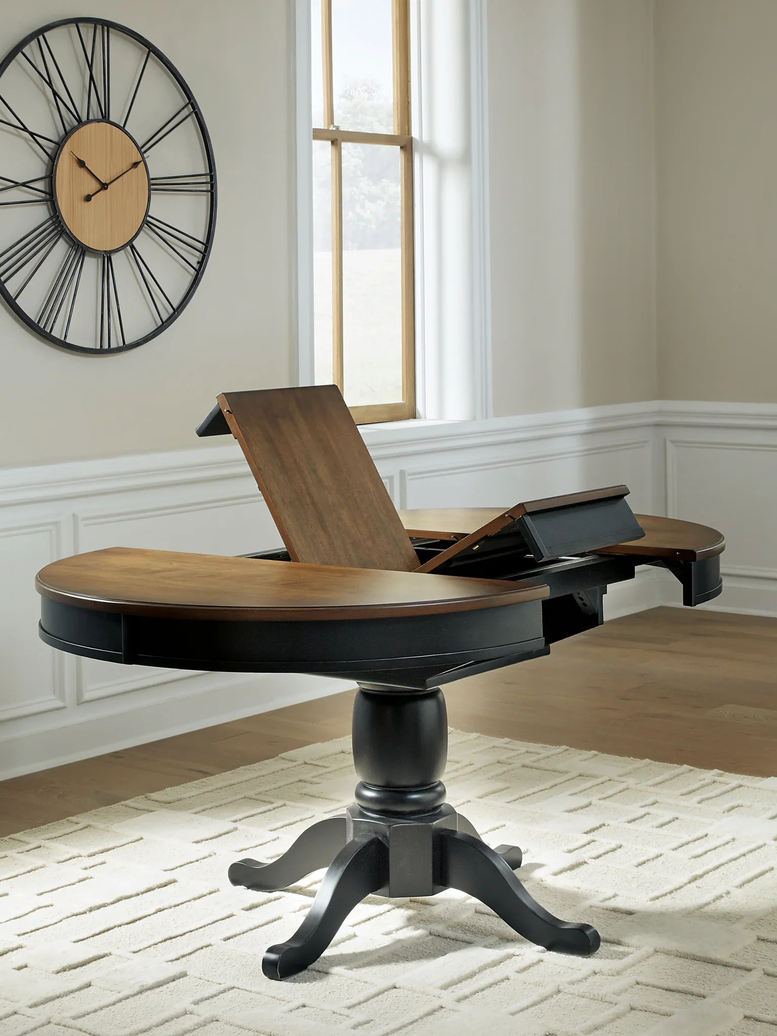 Clorazi - Oval Dining Room Butterfly Extension Table - Black / Brown - Image 6