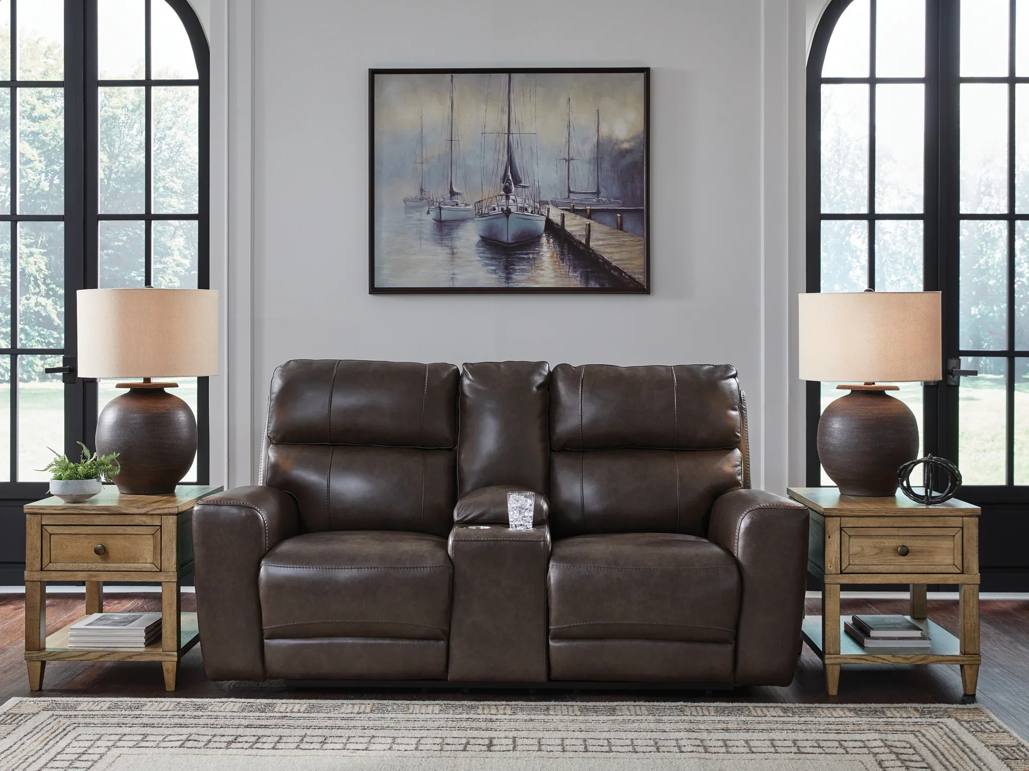 Crossplex - Smoke - Power Recline Loveseat / Console / Adjustable Headrest - Image 2