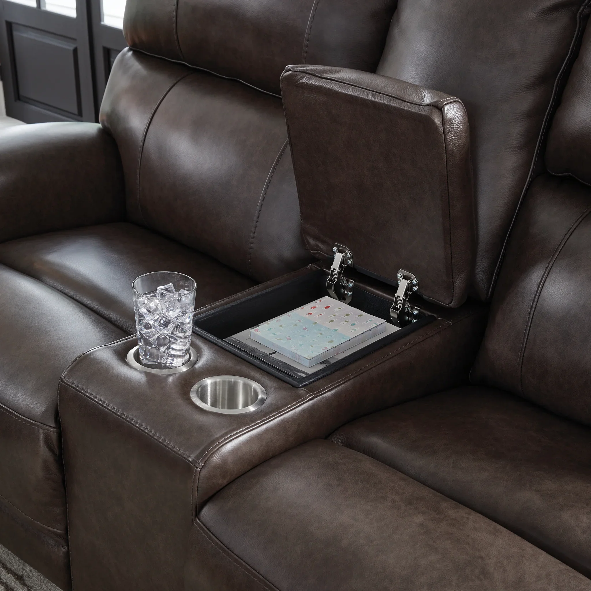 Crossplex - Smoke - Power Recline Loveseat / Console / Adjustable Headrest - Image 5
