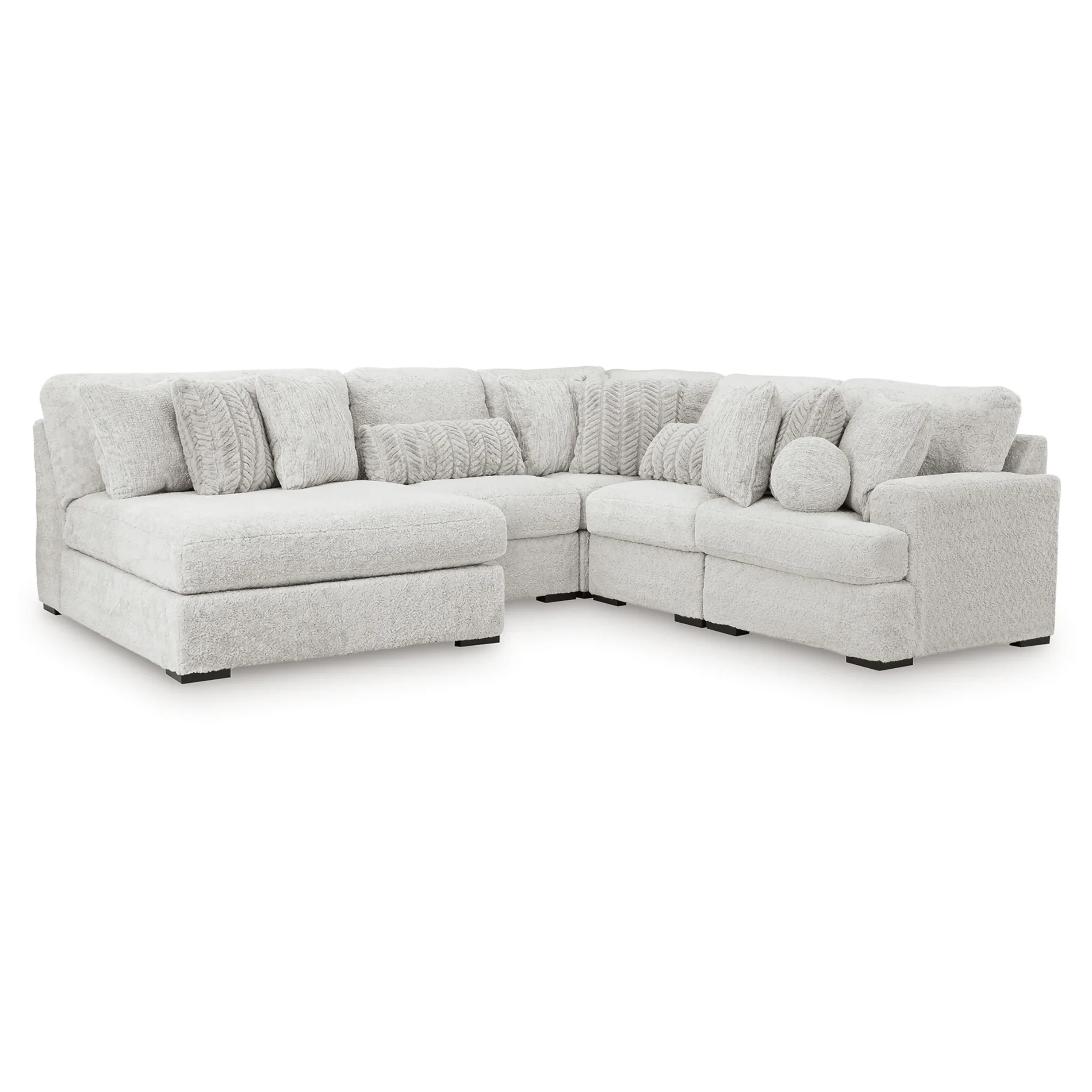 Cuddle Plush - 5-Piece Sectional With Armless Chaise And RAF Corner Chair - Arctic