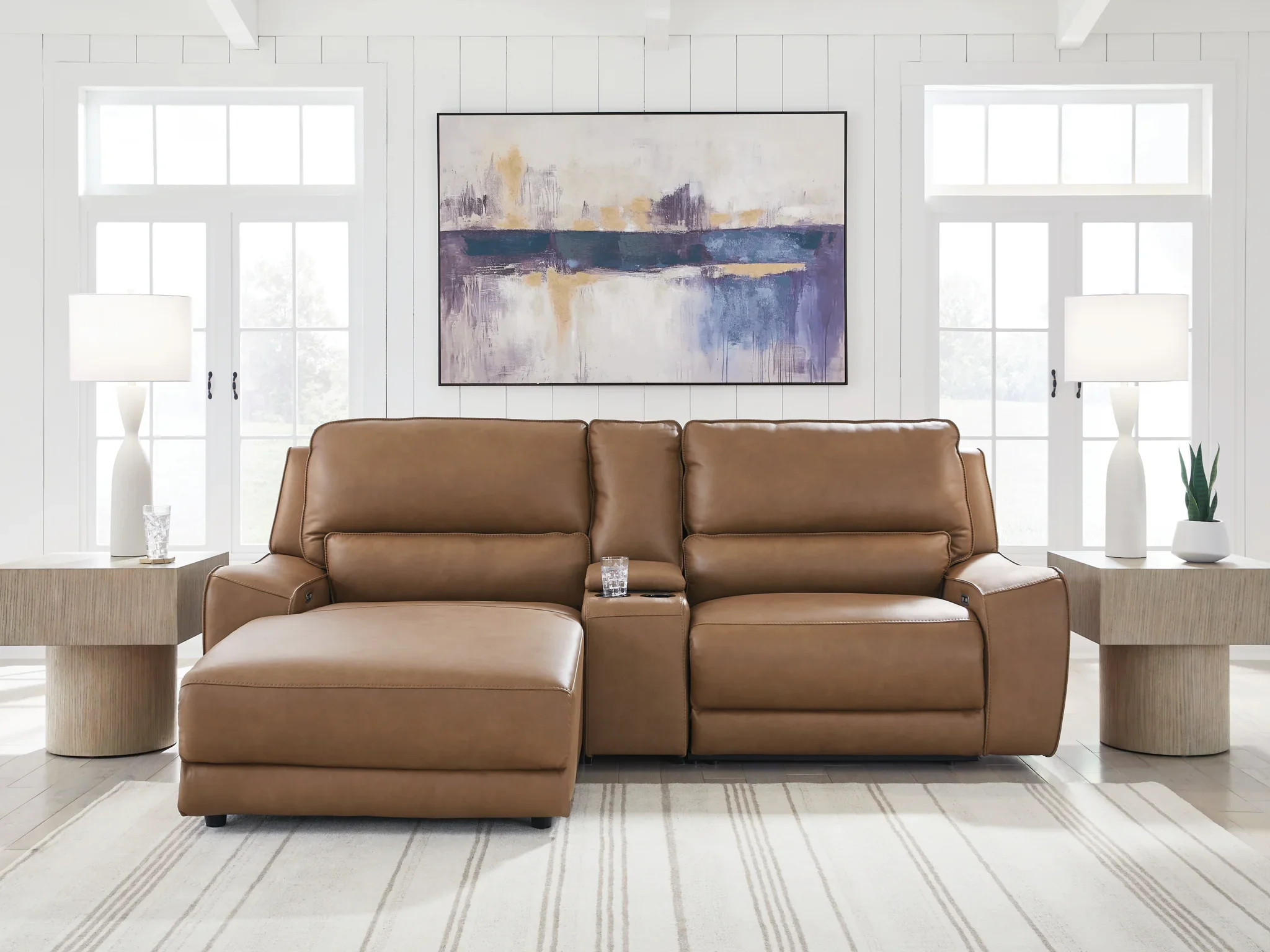 DeepWakes - 3-Piece Power Reclining Sectional With LAF Press Back Power Chaise - Caramel - Image 2