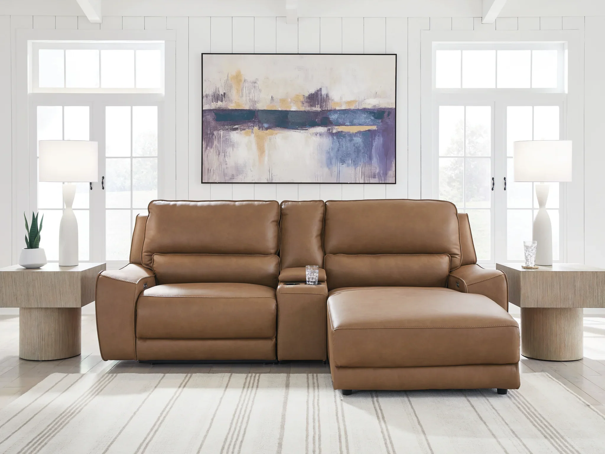DeepWakes - 3-Piece Power Reclining Sectional With RAF Press Back Power Chaise - Caramel - Image 2
