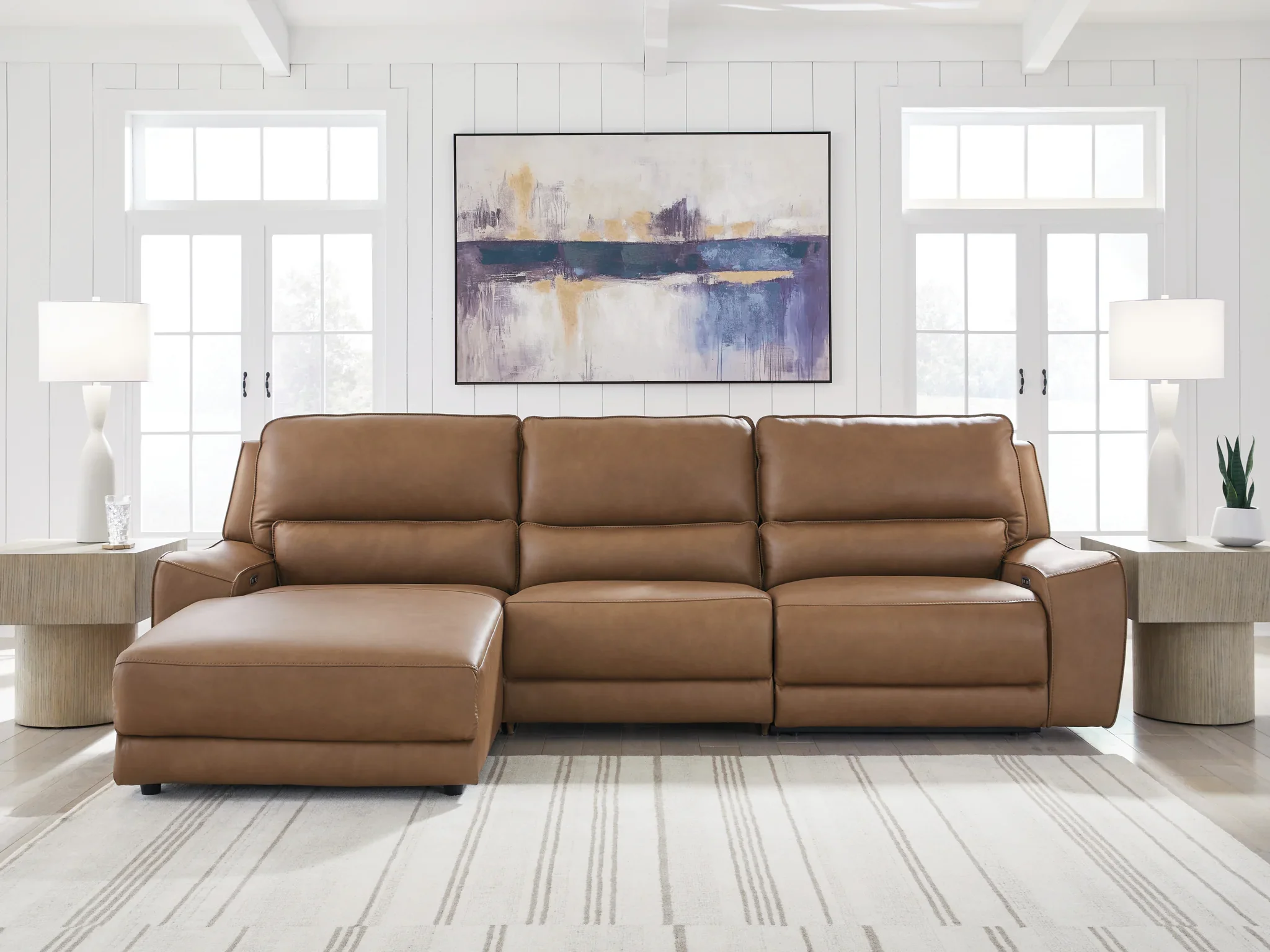 DeepWakes - 3-Piece Power Reclining Sofa With LAF Press Back Power Chaise - Caramel - Image 2