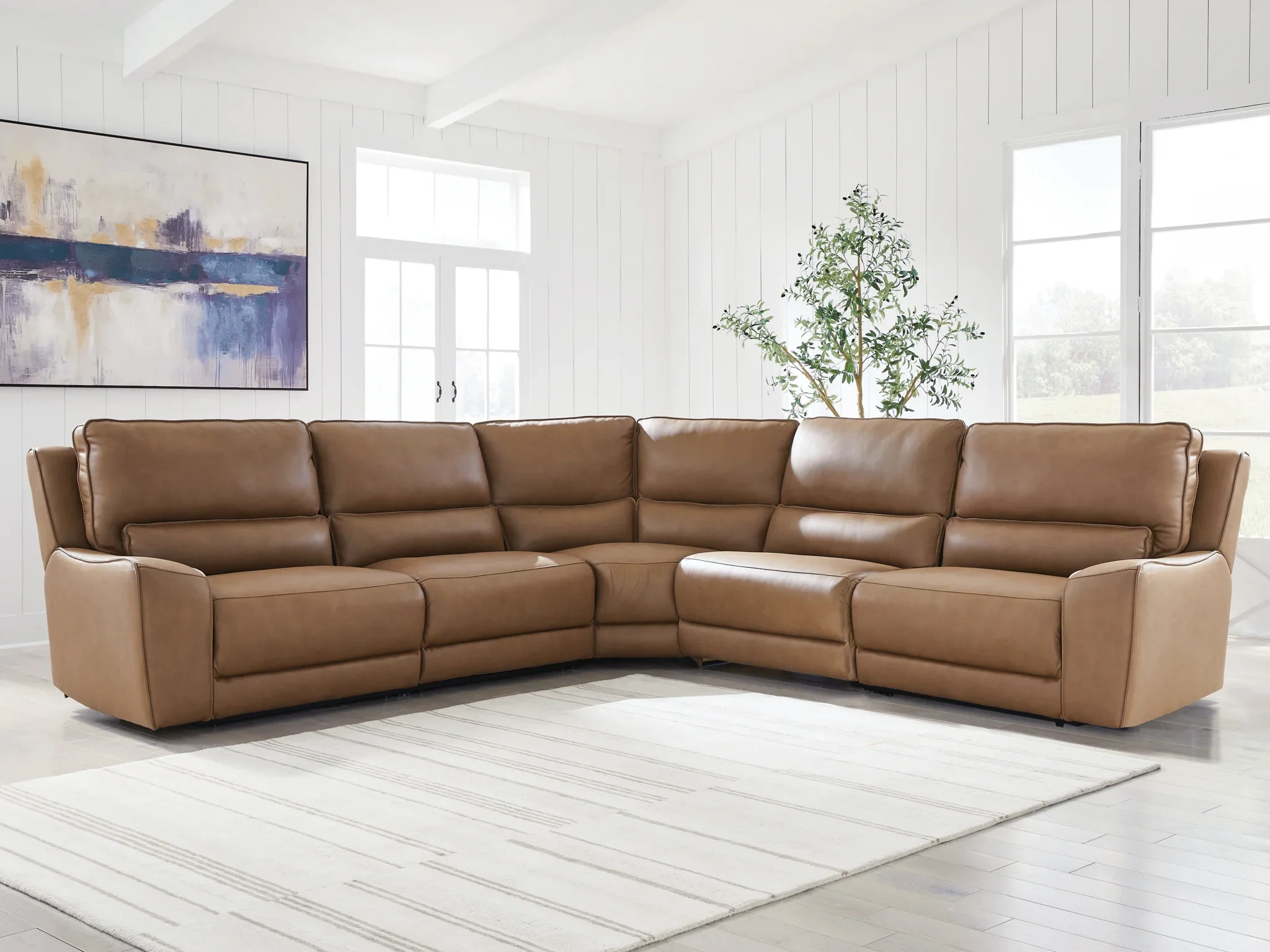 DeepWakes - 5-Piece Power Reclining Sectional - Caramel - Image 2