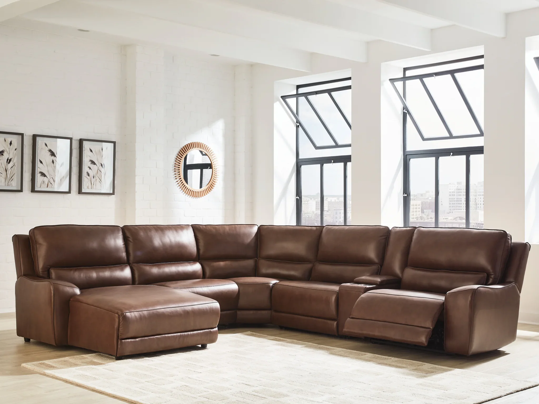 DeepWakes - 6-Piece Power Reclining Sectional With LAF Press Back Power Chaise - Canyon - Image 2