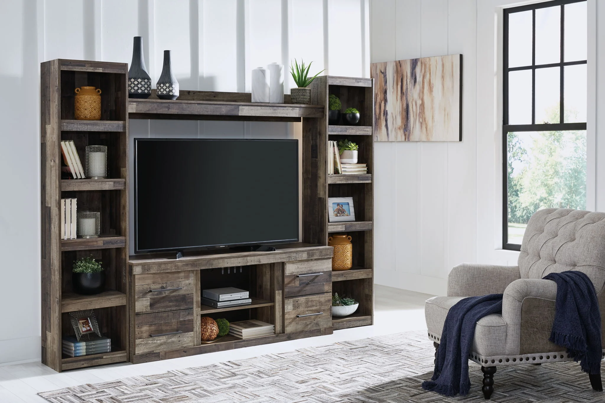 Derekson - Multi Gray - 4-Piece Entertainment Center - Image 2