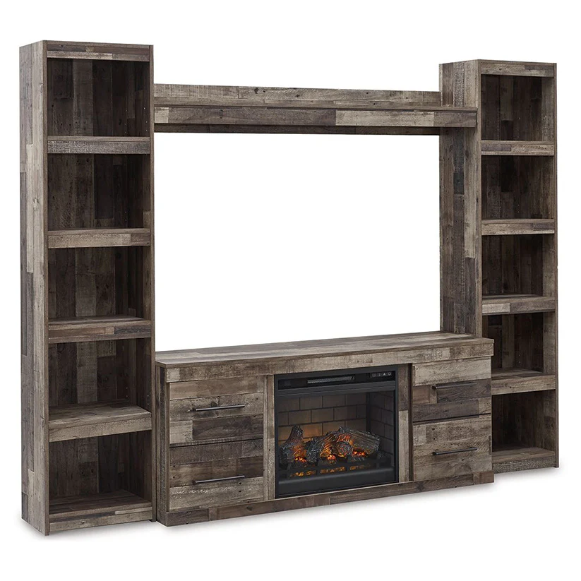 Derekson - Multi Gray - 4-Piece Entertainment Center With Electric Fireplace