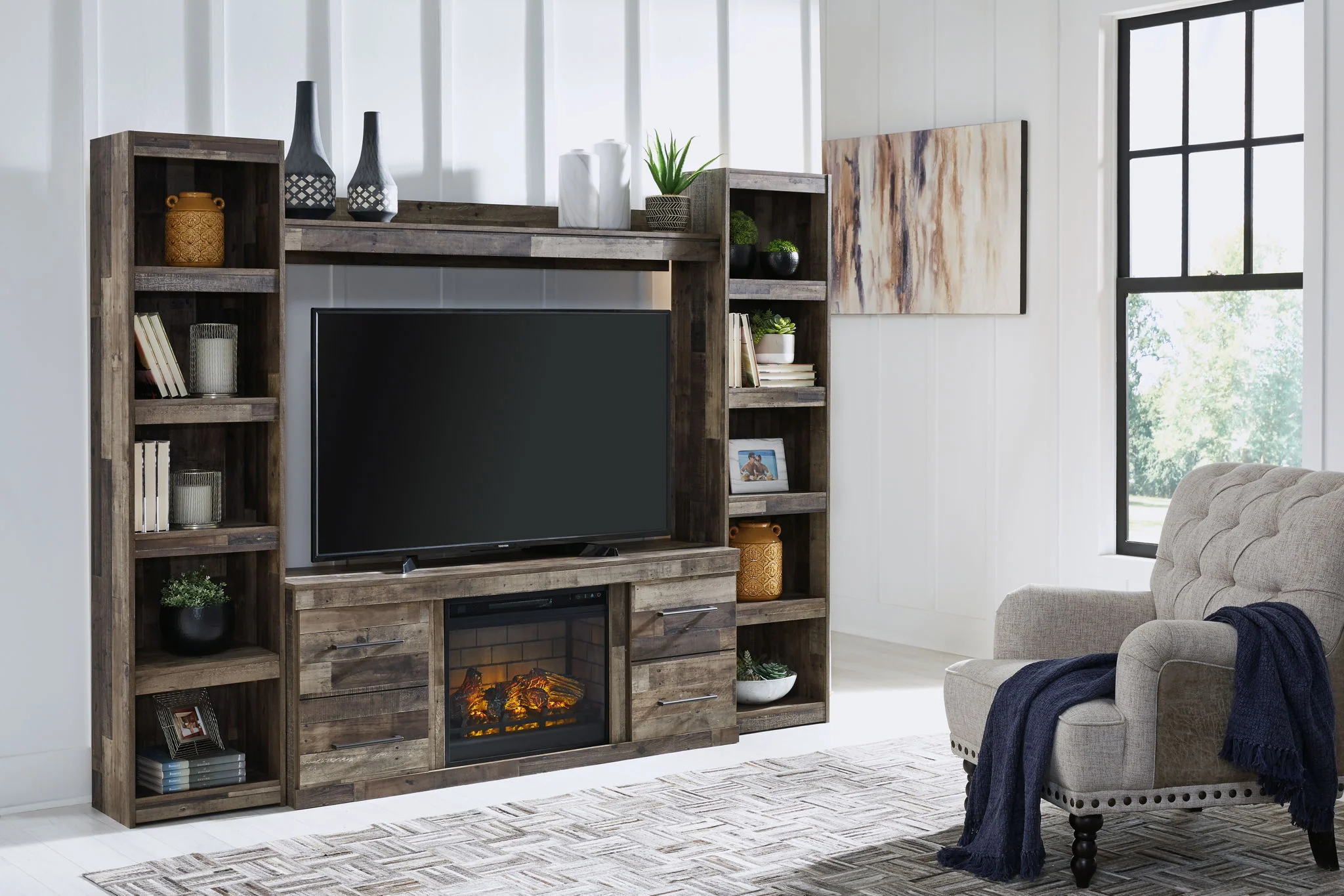 Derekson - Multi Gray - 4-Piece Entertainment Center With Electric Fireplace - Image 2