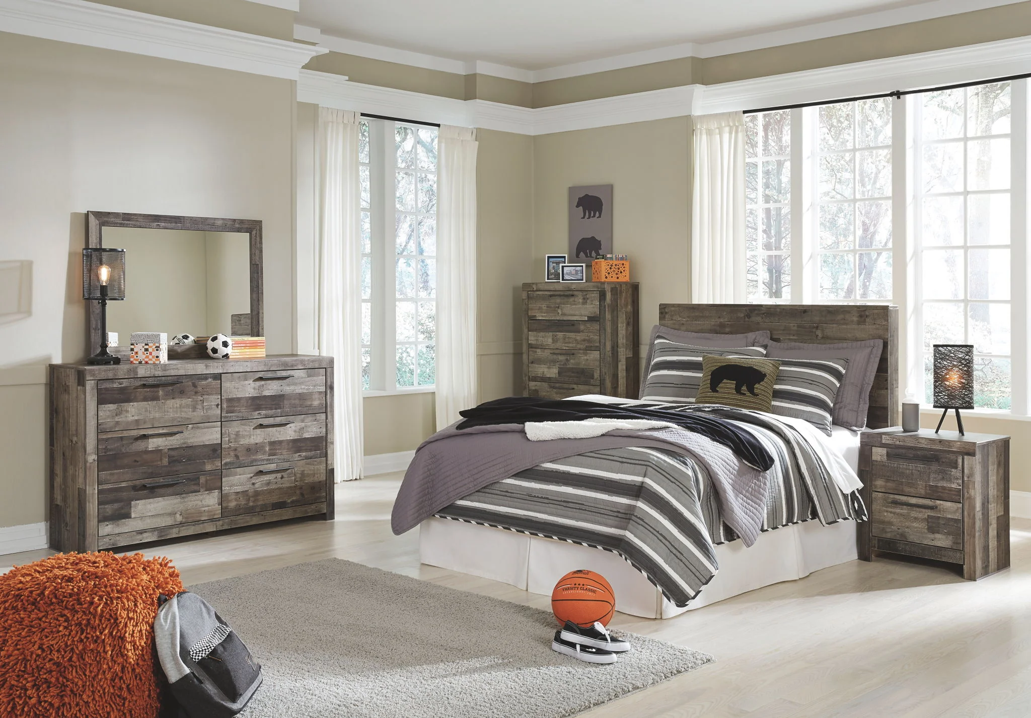 Derekson - Multi Gray - Full Panel Headboard With Bolt On Bed Frame - Image 2