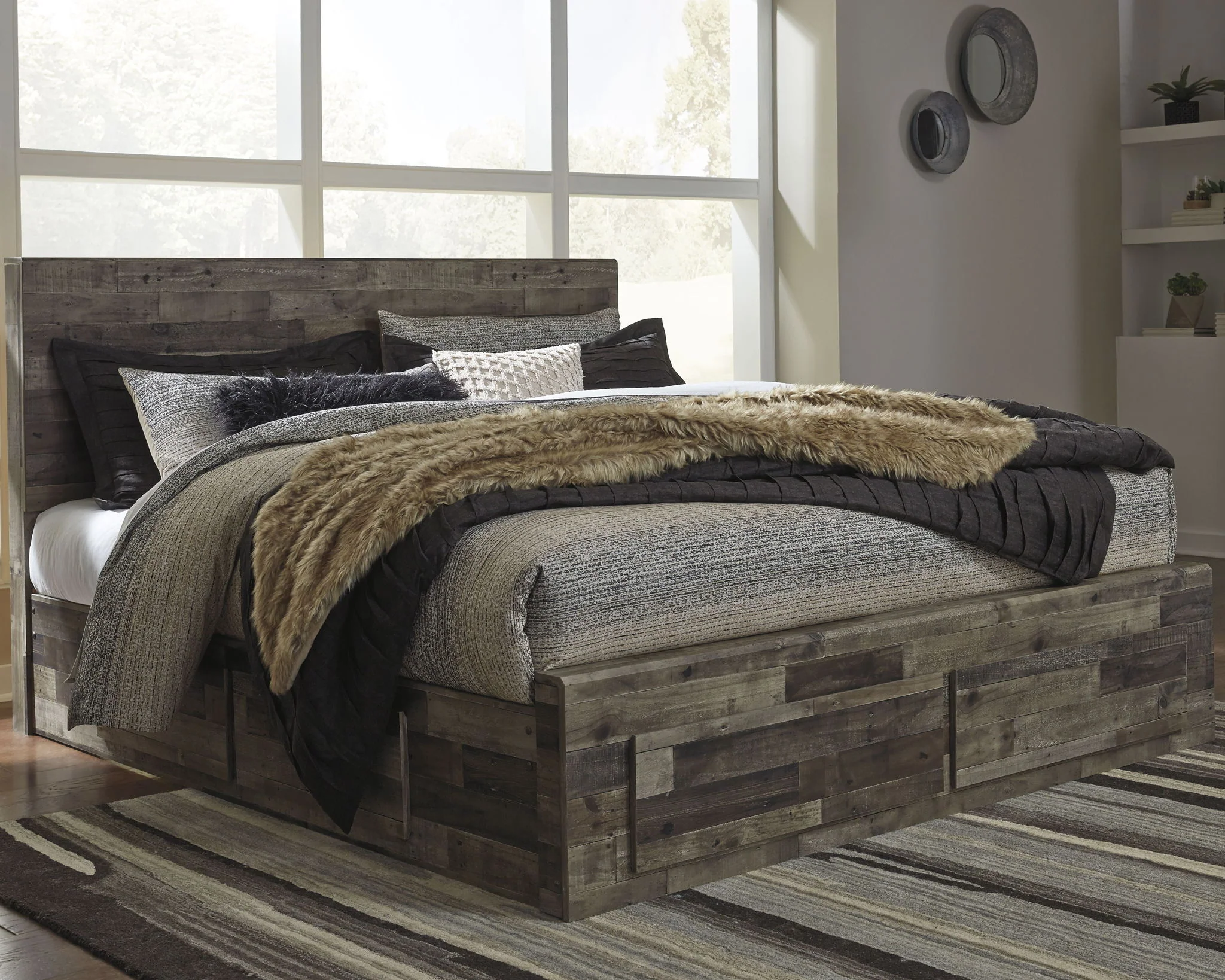 Derekson - Multi Gray - King Panel Bed With 4 Storage Drawers - Image 2