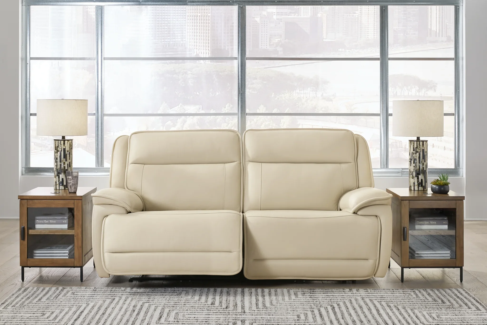 Double Deal - Almond - 2-Piece Power Reclining Loveseat Sectional - Image 2