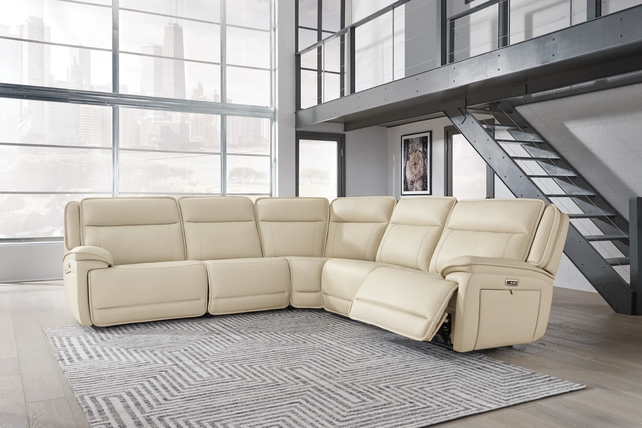 Double Deal - Almond - 5-Piece Power Reclining Sectional - Image 2
