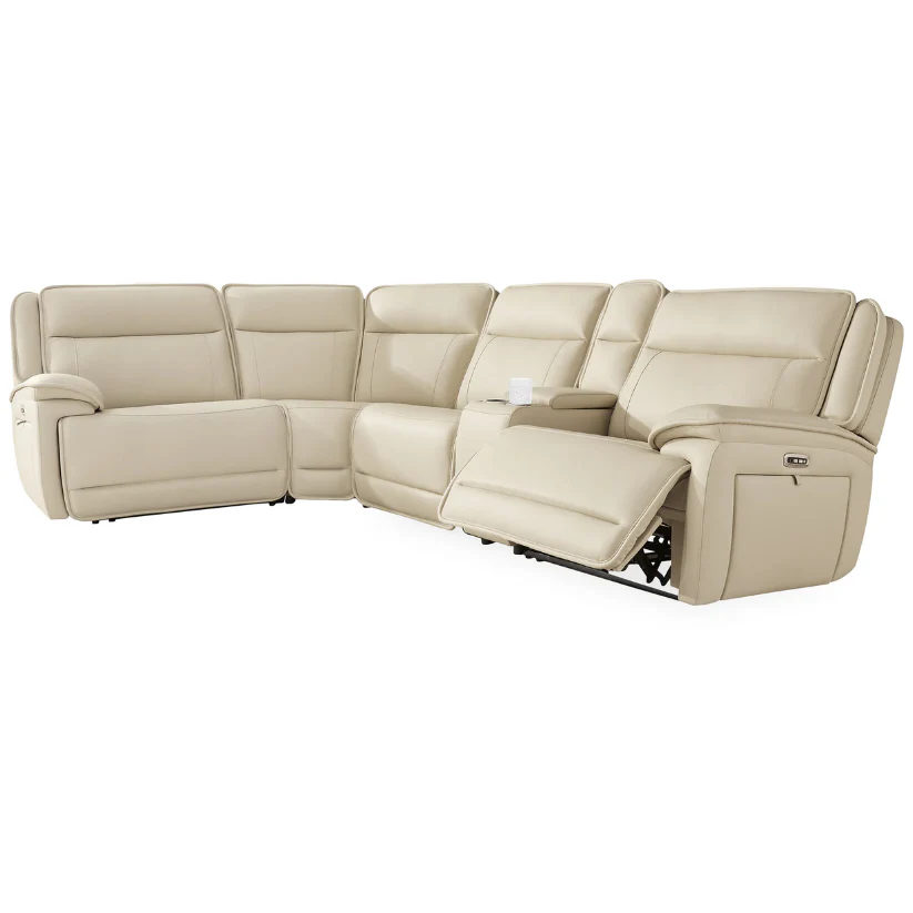 Double Deal - Almond - 5-Piece Power Reclining Sectional With Console