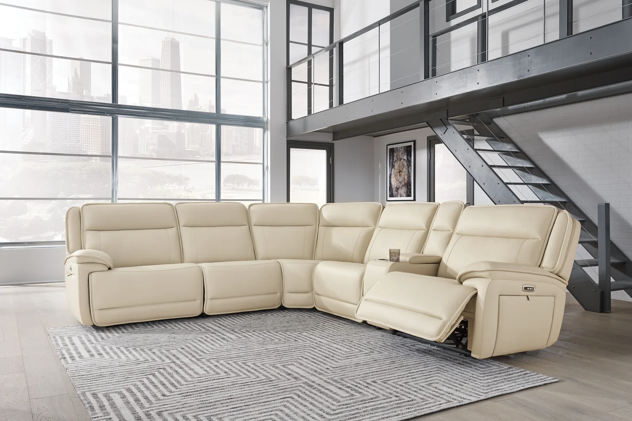 Double Deal - Almond - 6-Piece Power Reclining Sectional With Console - Image 2