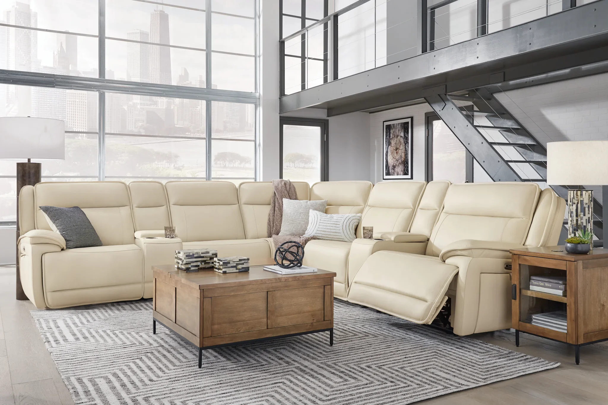Double Deal - Almond - 7-Piece Power Reclining Sectional With 2 Consoles - Image 2