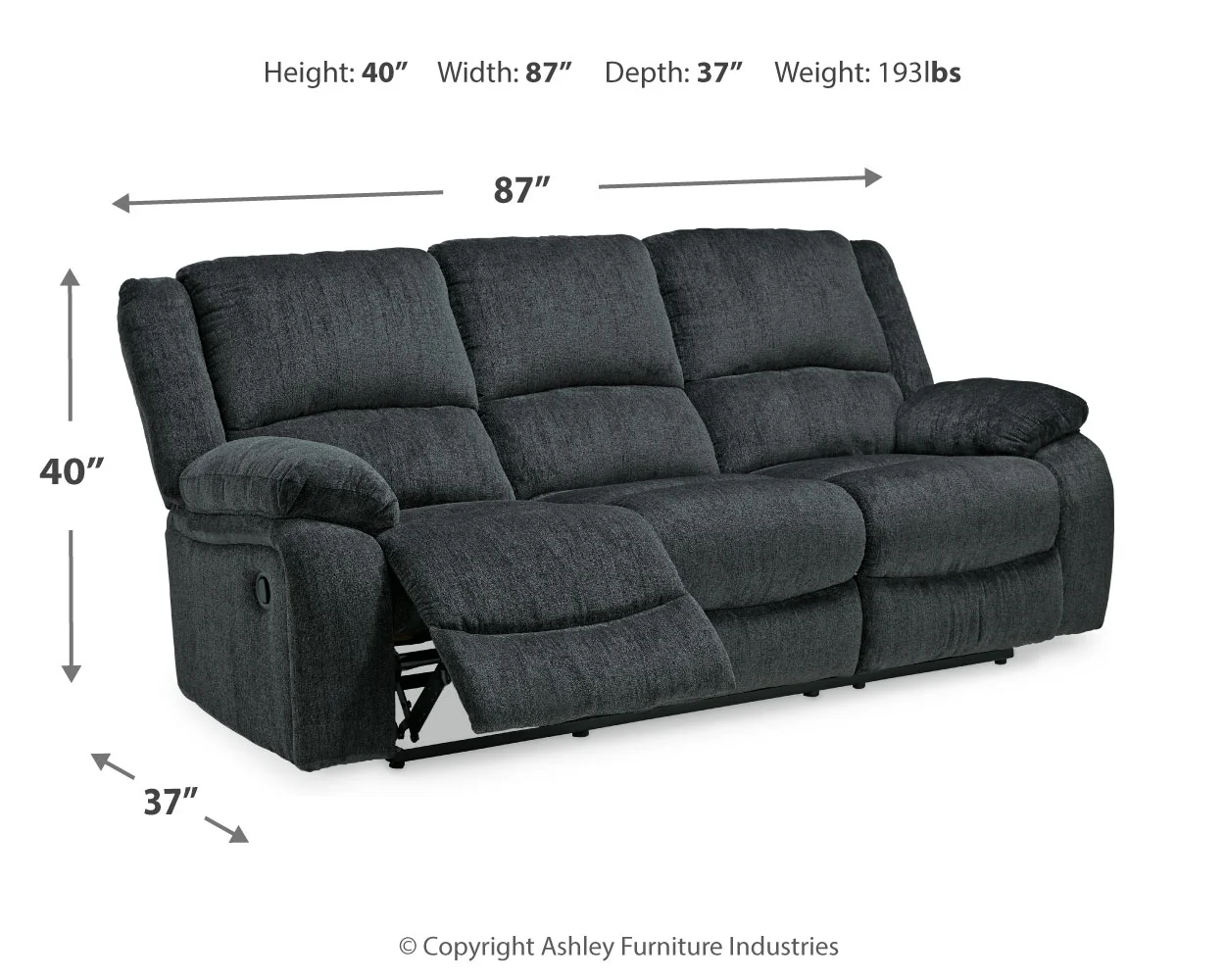 Draycoll - Dark Gray - Reclining Sofa - Image 5
