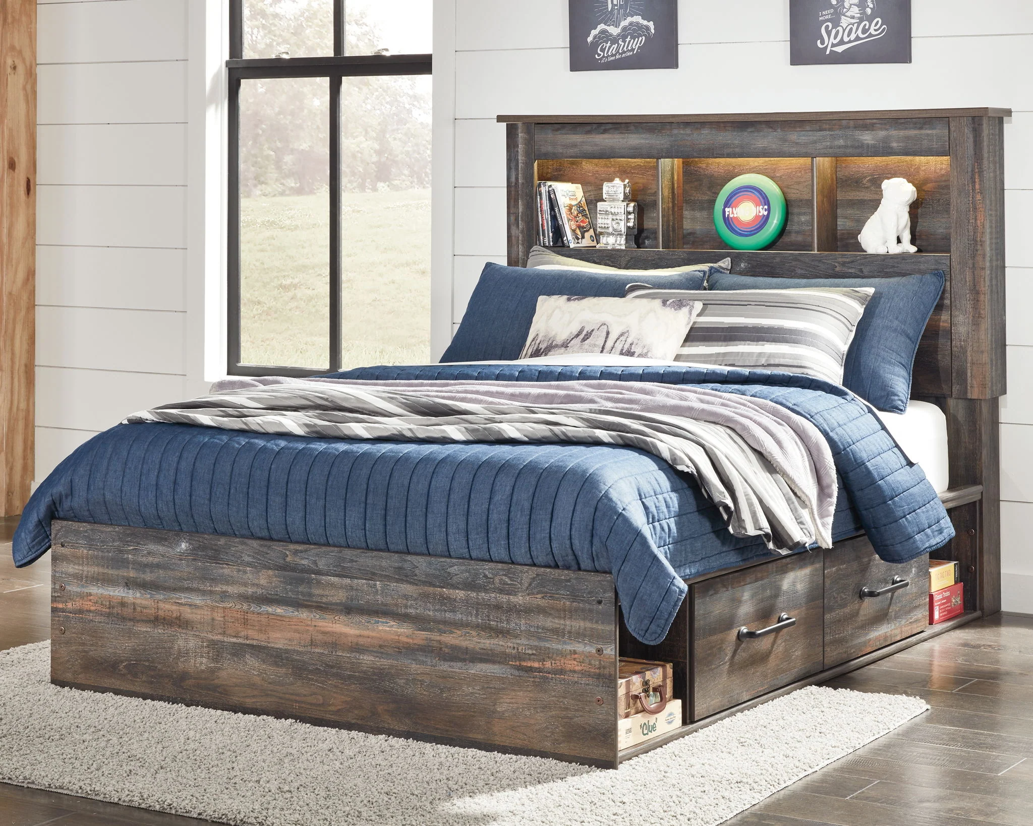 Drystan - Multi - Full Bookcase Bed With 4 Storage Drawers - Image 2