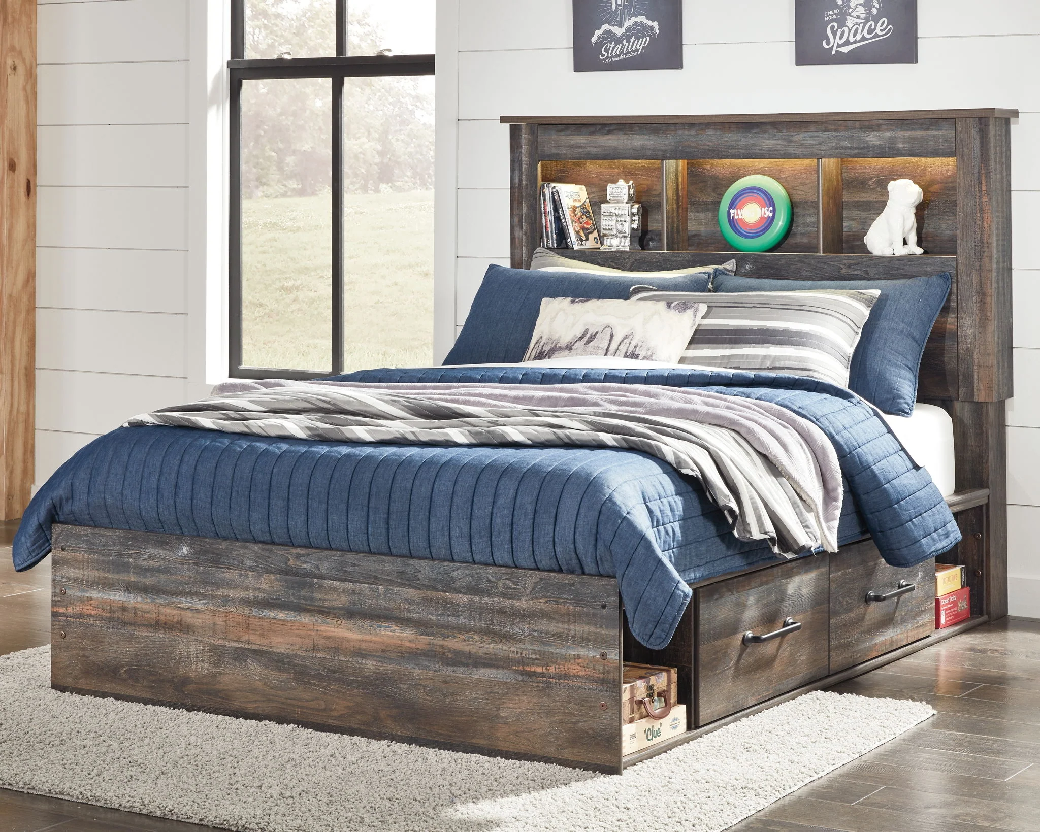 Drystan - Brown / Beige - Full Bookcase Bed With 2 Side Drawers - Image 2