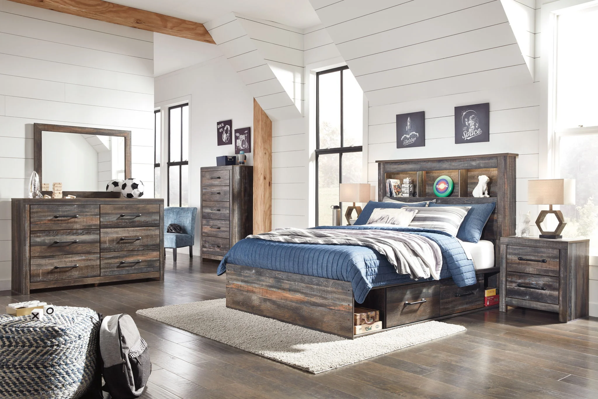Drystan - Brown / Beige - Full Bookcase Bed With 2 Side Drawers - Image 3