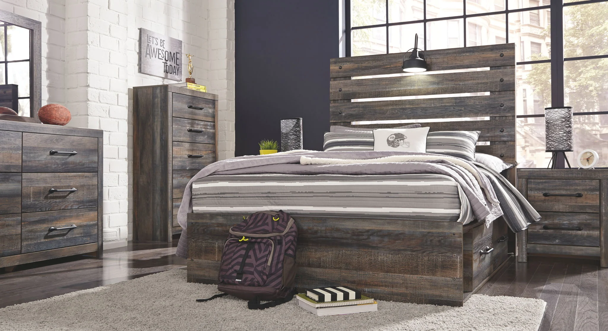 Drystan - Brown / Beige - Full Panel Bed With 4 Side Drawers - Image 3