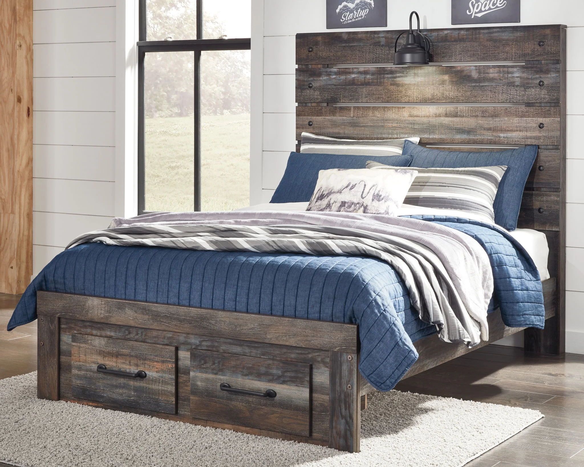 Drystan - Brown / Beige - Full Panel Bed With 2 Storage Drawers - Image 2