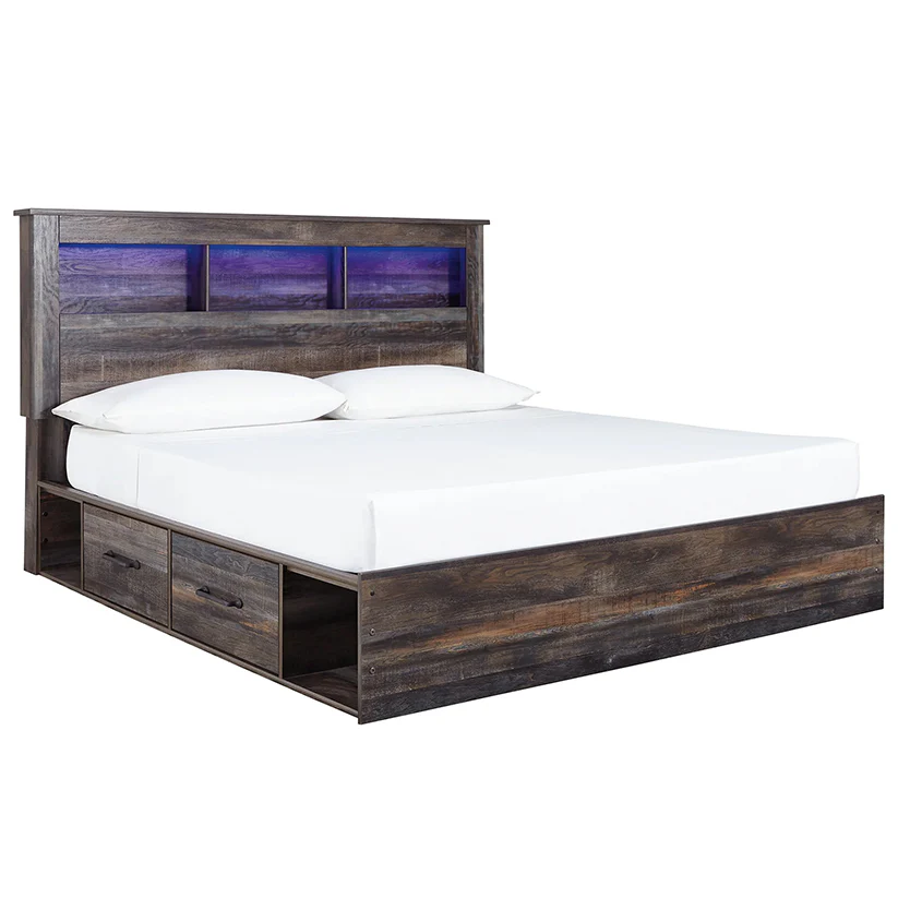 Drystan - Brown / Beige - King Bookcase Bed With 2 Side Drawers
