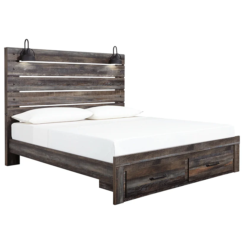 Drystan - Brown / Beige - King Panel Bed With 2 Storage Drawers