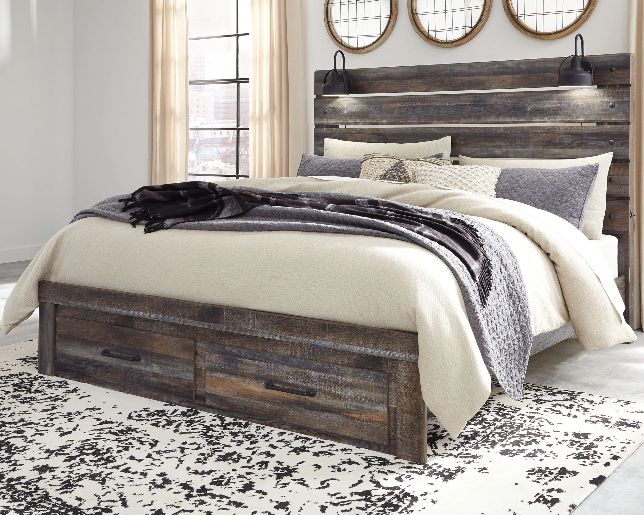 Drystan - Brown / Beige - King Panel Bed With 2 Storage Drawers - Image 2