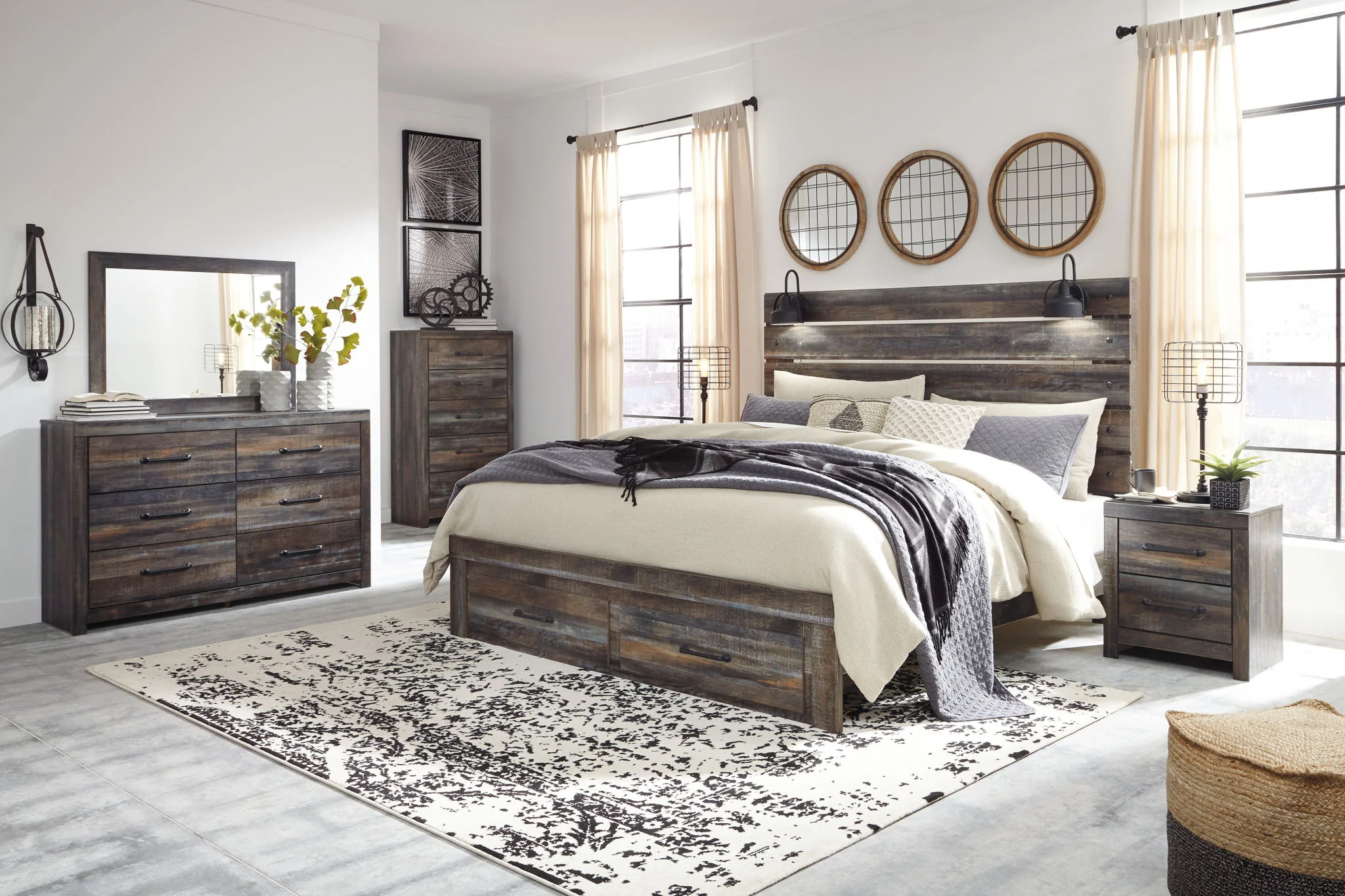 Drystan - Brown / Beige - King Panel Bed With 2 Storage Drawers - Image 3