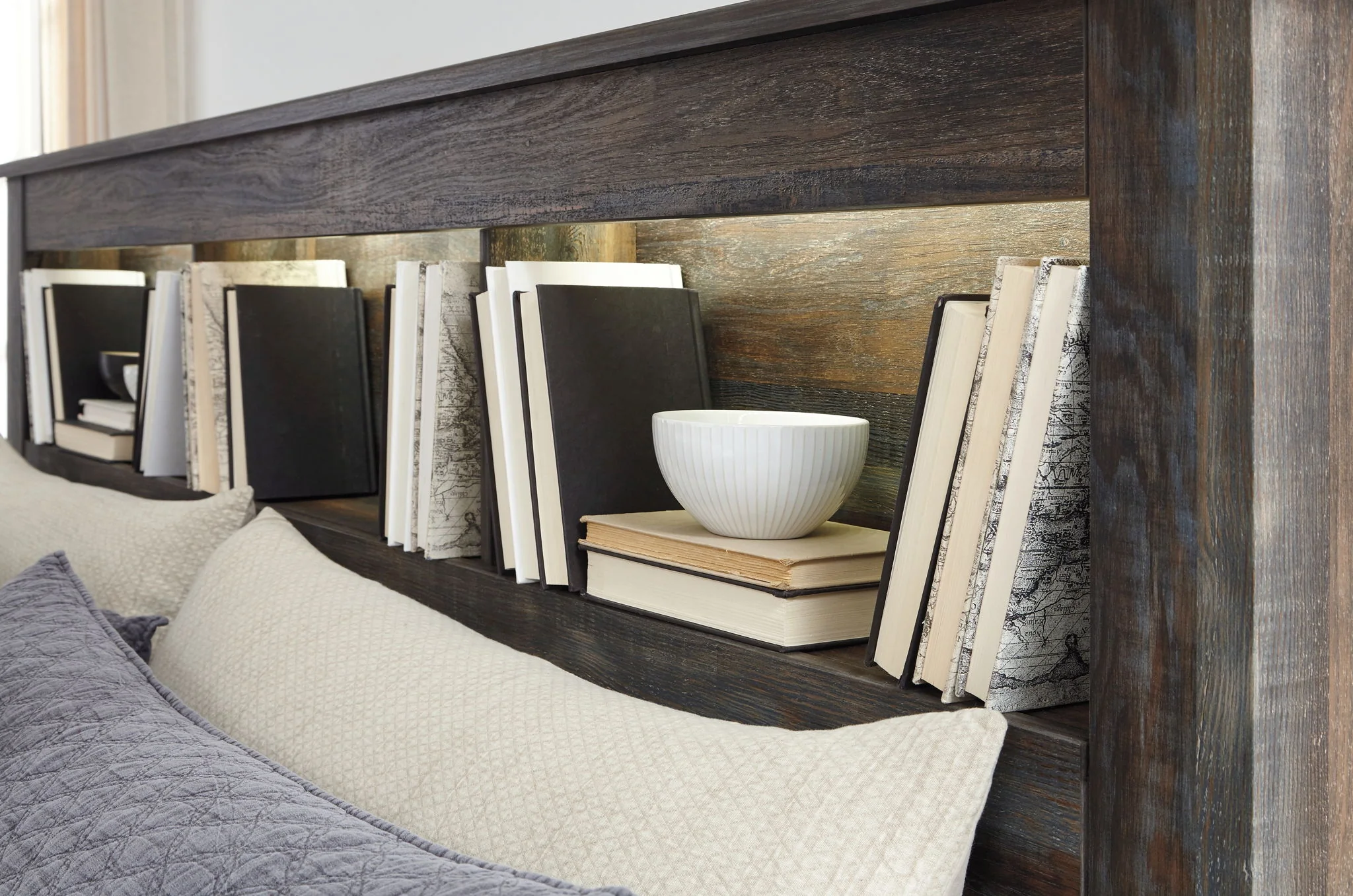 Drystan - Brown / Beige - Queen Bookcase Bed With 4 Side Drawers - Image 6
