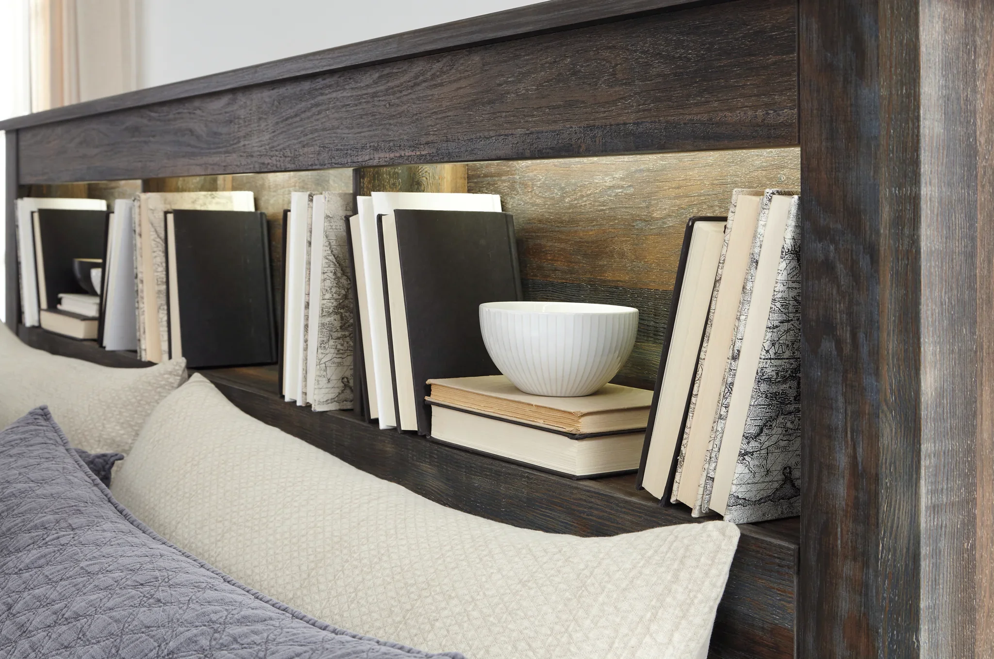 Drystan - Brown / Beige - Queen Bookcase Bed With 2 Side Drawers - Image 5