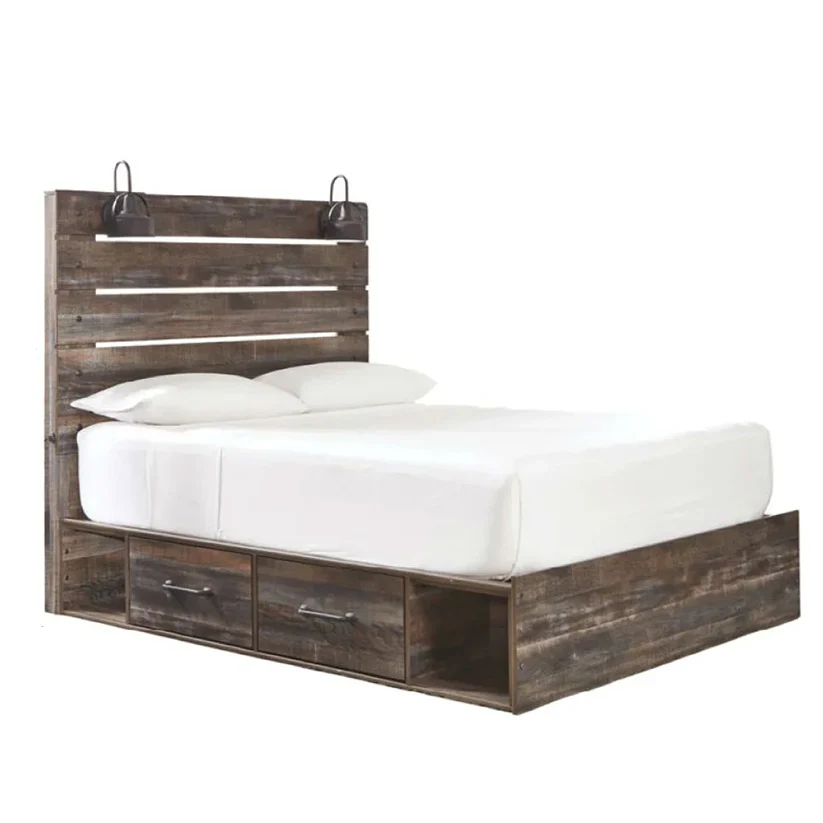 Drystan - Brown / Beige - Queen Panel Bed With 2 Side Drawers