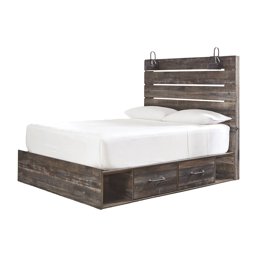 Drystan - Brown / Beige - Queen Panel Bed With 4 Side Drawers