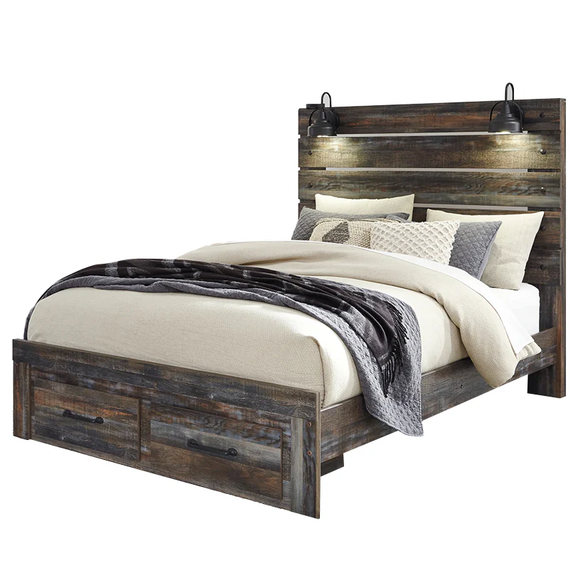 Drystan - Brown / Beige - Queen Panel Bed With 2 Storage Drawers