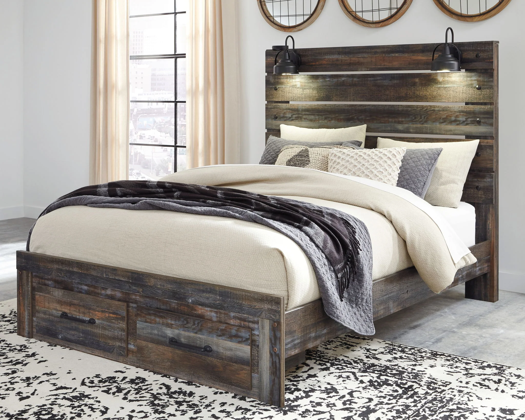 Drystan - Brown / Beige - Queen Panel Bed With 2 Storage Drawers - Image 2