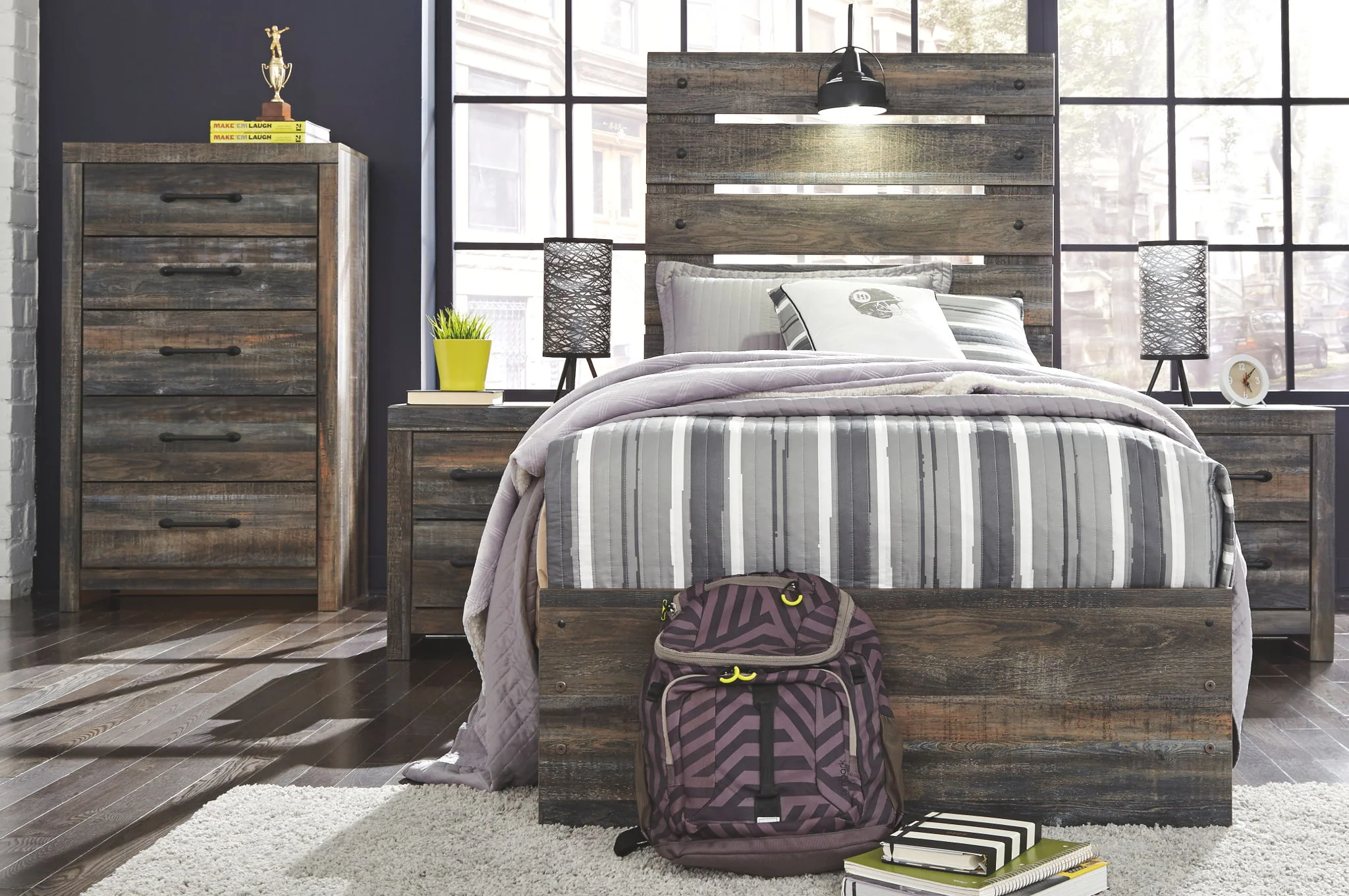 Drystan - Brown / Beige - Twin Panel Bed With 4 Side Drawers - Image 4