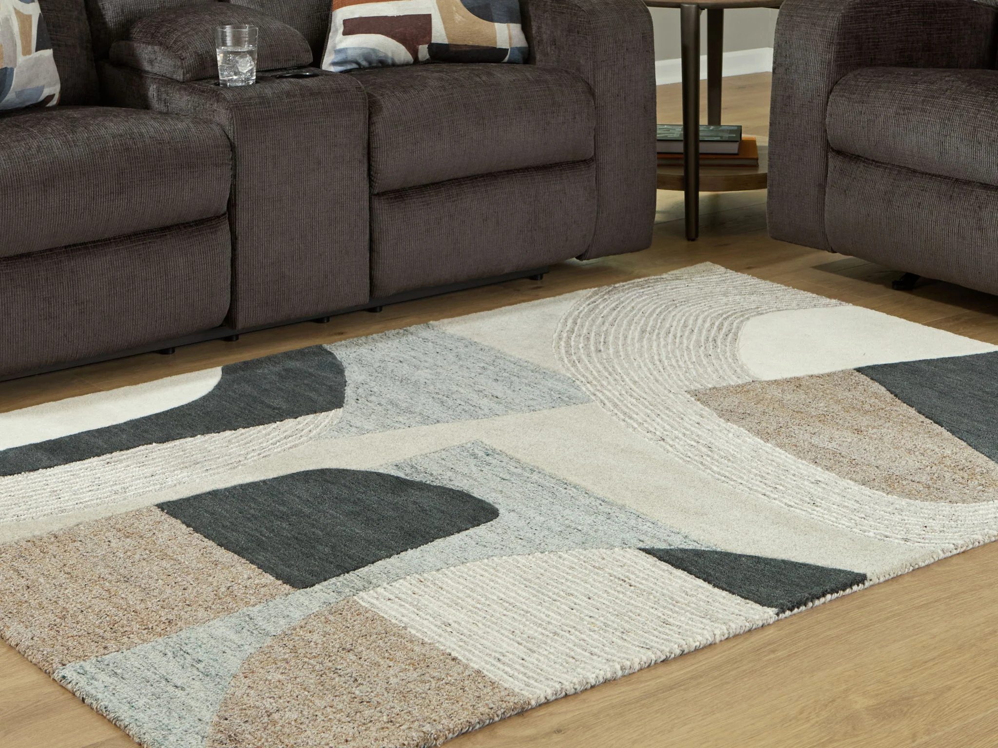 Edrickhill - Grayish Teal / Taupe / Cream - Medium Rug - 5' x 7' - Image 2