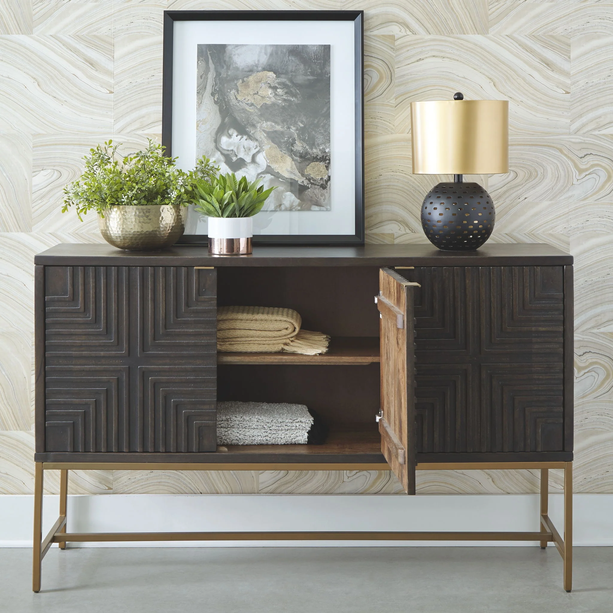 Elinmore - Brown / Gold Finish - Accent Cabinet - Image 4