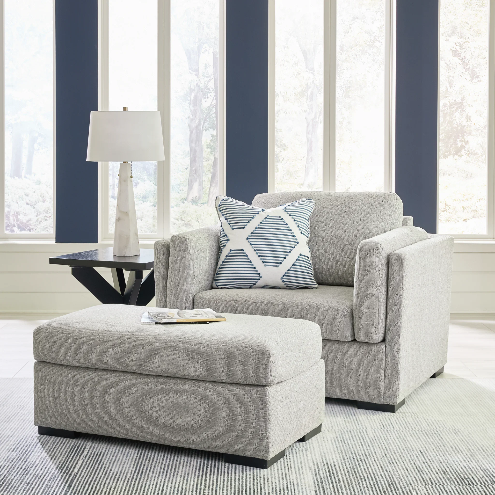 Evansley - 2 Pc. - Chair And A Half, Ottoman - Pewter
