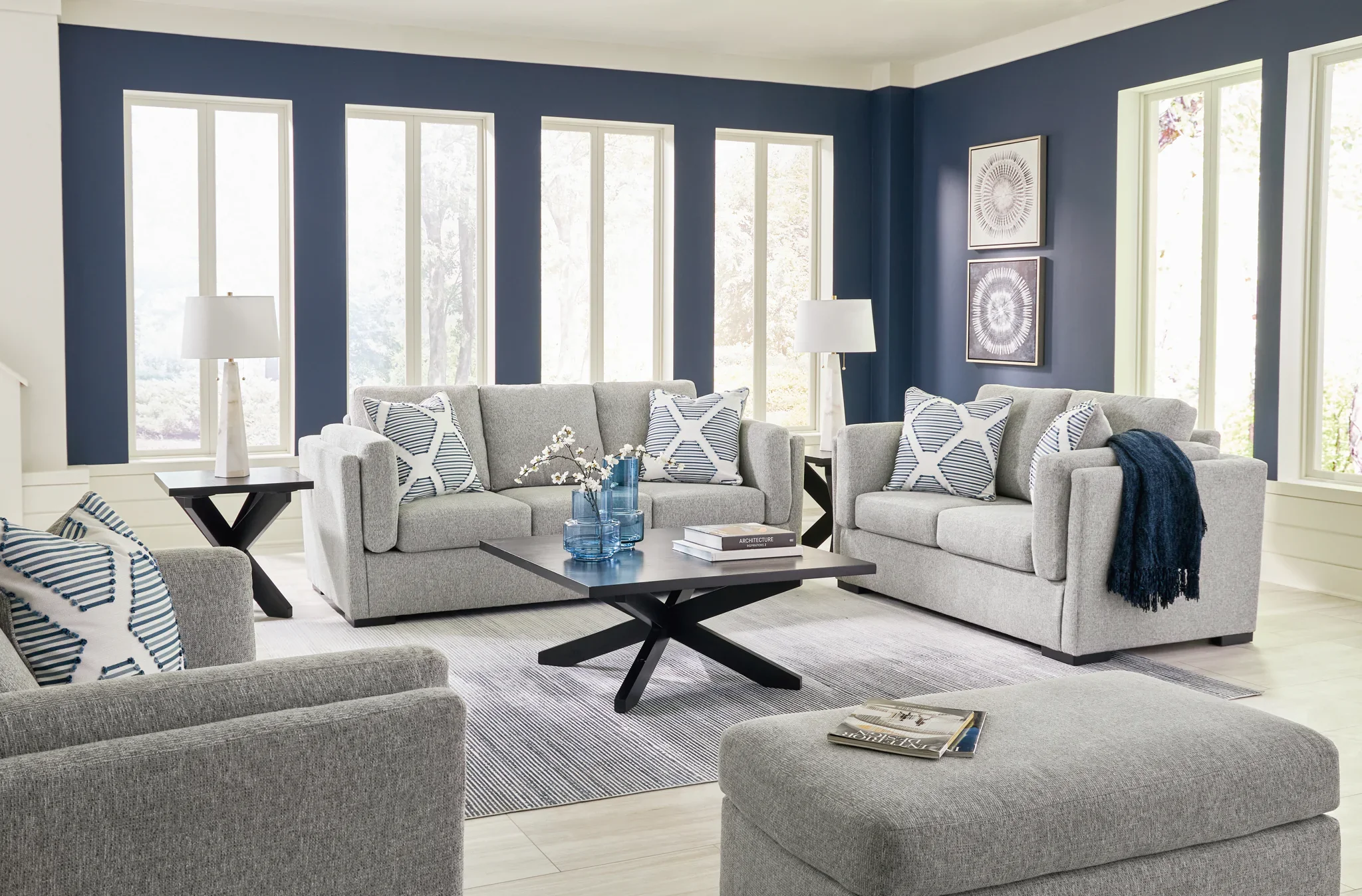 Evansley - 4 Pc. - Sofa, Loveseat, Chair And A Half, Ottoman - Pewter