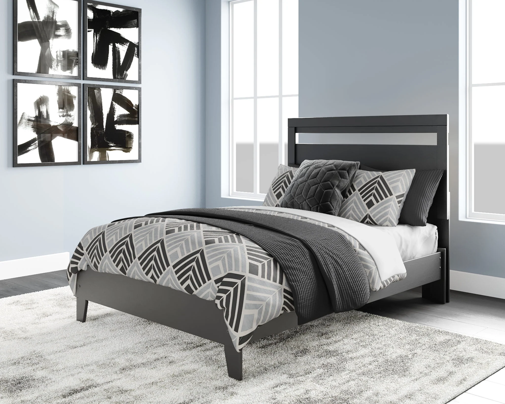 Finch - Black / Brown - Queen Panel Platform Bed - Image 2