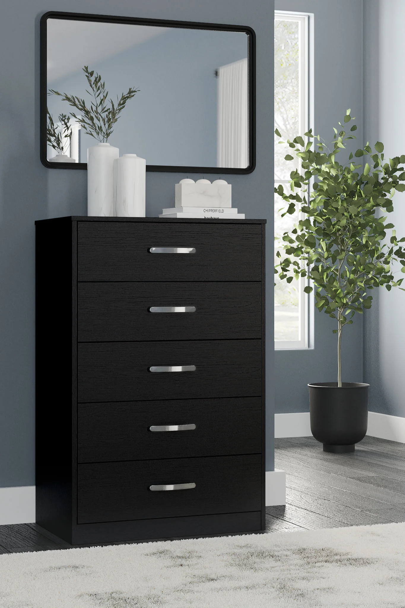 Finch - Black - Five Drawer Chest - 46" Height - Image 2